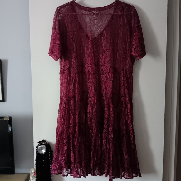 Vintage 80's Grunge Burgundy Lace Oversized Dress S/M/L - Picture 2 of 3